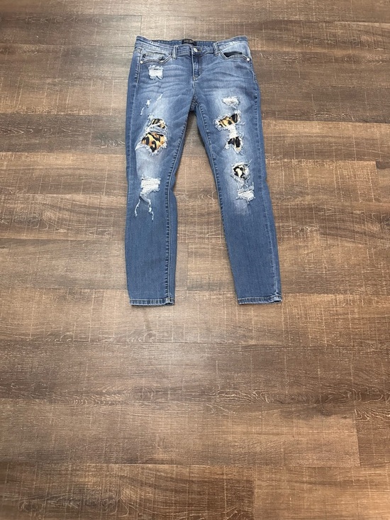 Judy Blue Denim - Judy Blue Distressed Animal Print Skinny Medium Blue Denim Jeans Size 11/30